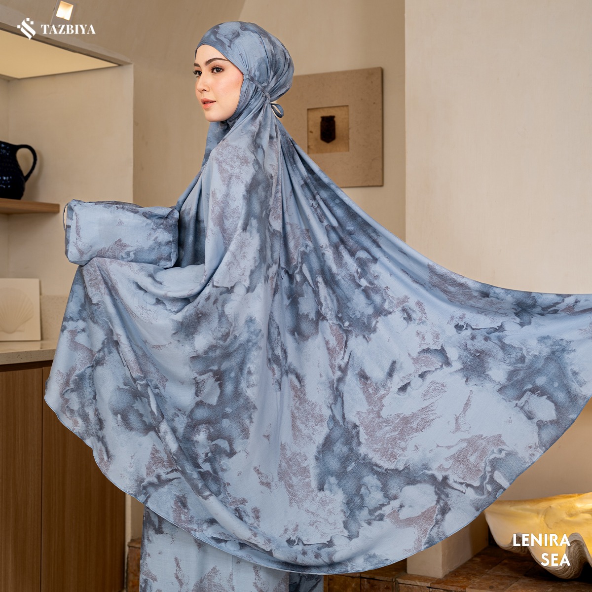 TAZBIYA MUKENA LENIRA Series (Mukena Dewasa Motif Marbel Bahan Rayon 2in1)