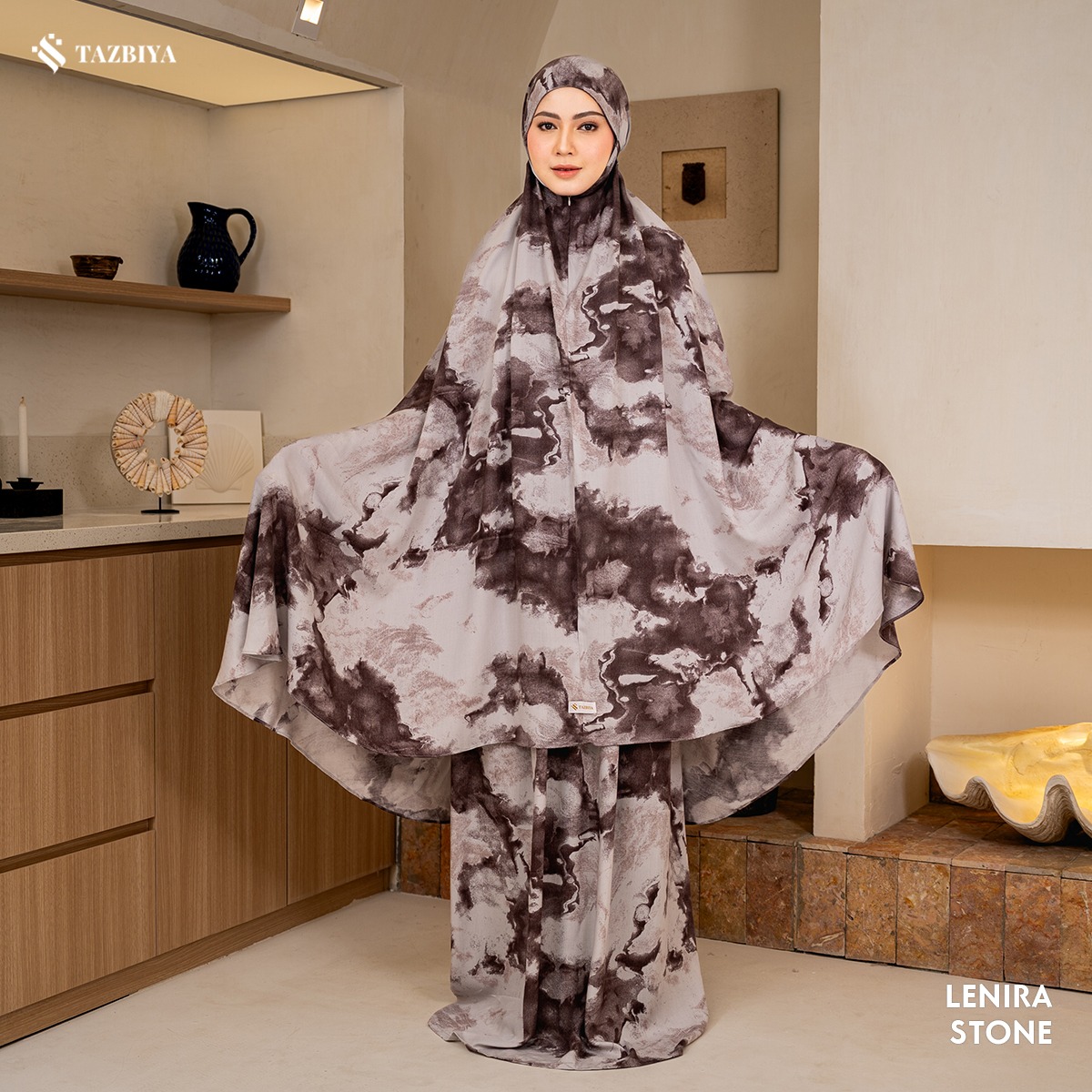 TAZBIYA - Mukena LENIRA Series (Mukena Dewasa Motif Marble Bahan Rayon 2in1)