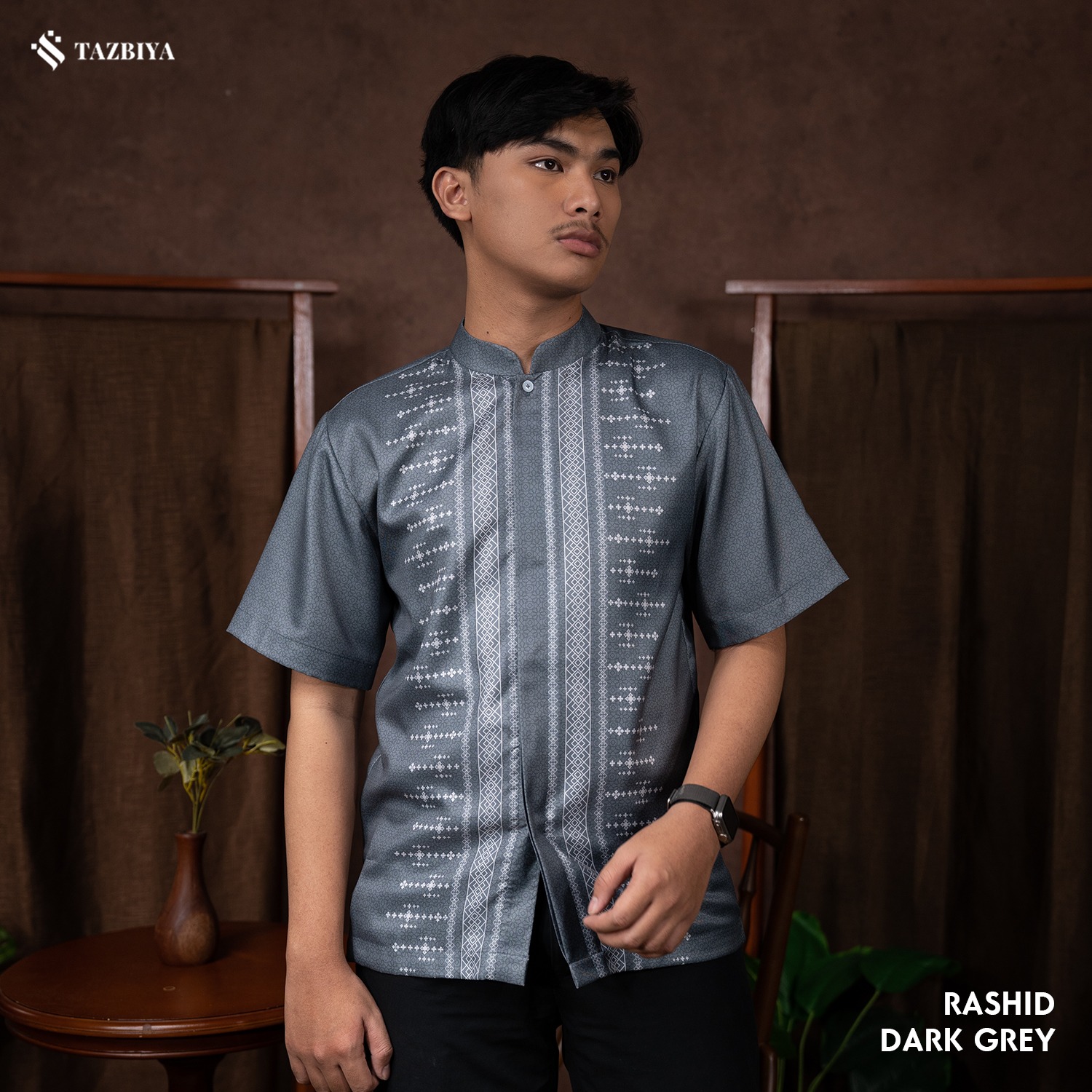 TAZBIYA KOKO DEWASA RASHID SERIES | KOKO LENGAN PENDEK MOTIF | KOKO PRIA DEWASA | KEMEJA MUSLIM DEWASA MODERN