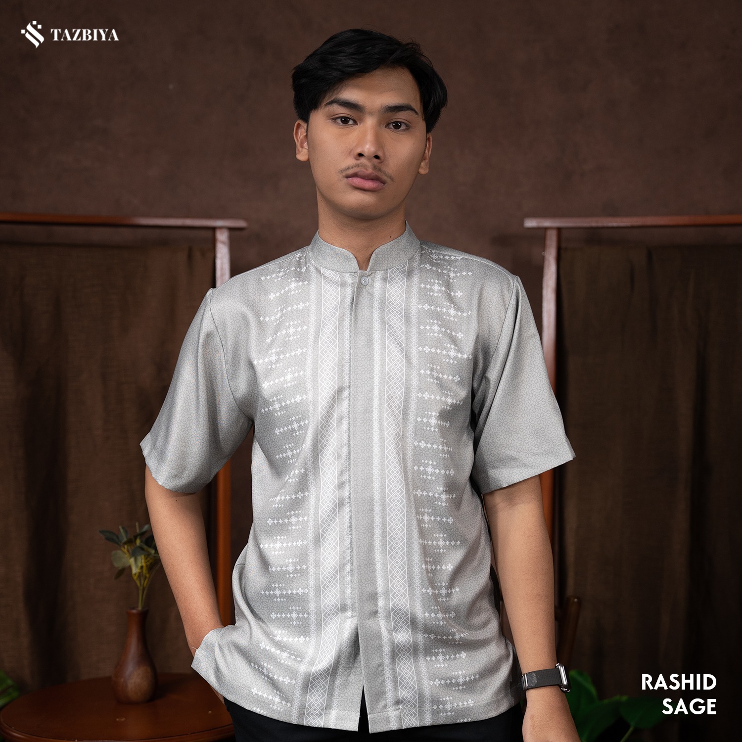 TAZBIYA KOKO DEWASA RASHID SERIES | KOKO LENGAN PENDEK MOTIF | KOKO PRIA DEWASA | KEMEJA MUSLIM DEWASA MODERN