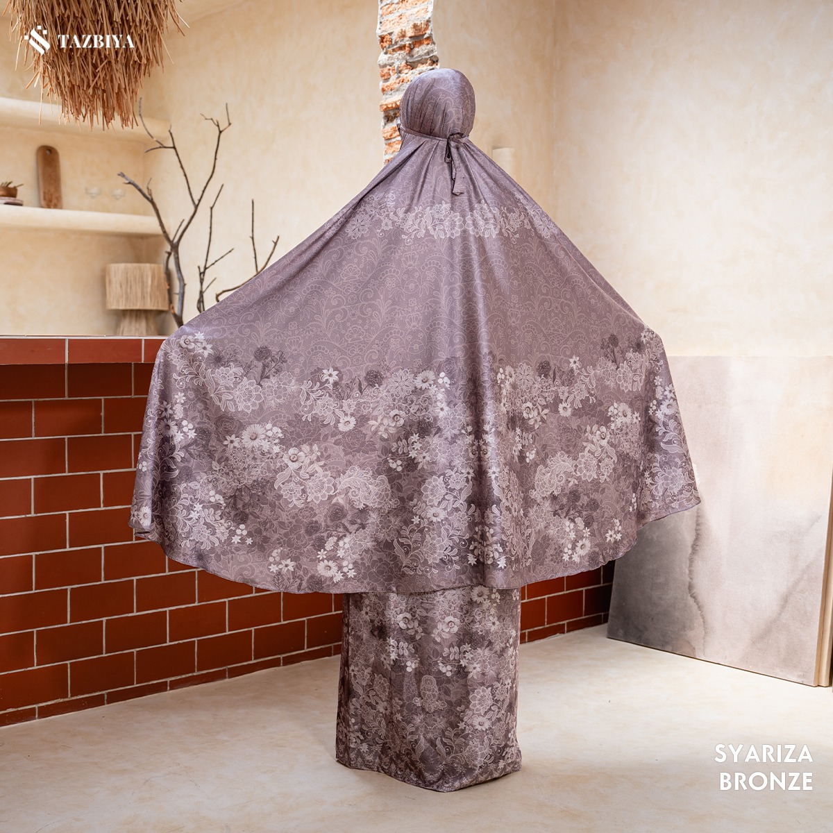 TAZBIYA - Mukena Silk SYARIZA Series (Mukena Dewasa Motif Floral Bahan Silk 2 in 1 dengan Sajadah Mini Pouch)
