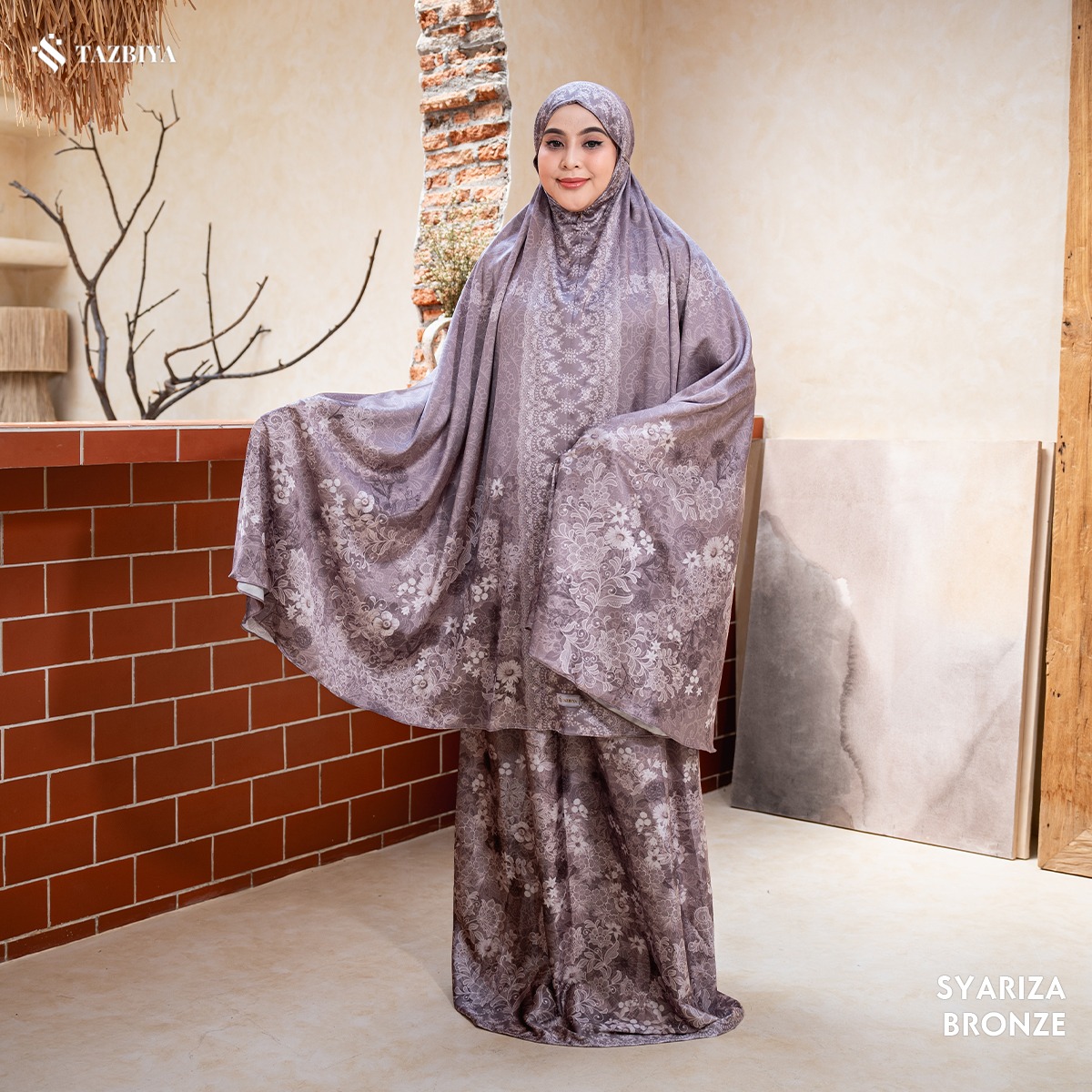TAZBIYA - Mukena Silk SYARIZA Series (Mukena Dewasa Motif Floral Bahan Silk 2 in 1 dengan Sajadah Mini Pouch)