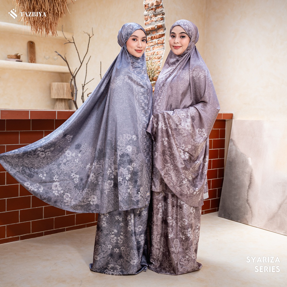 TAZBIYA - Mukena Silk SYARIZA Series (Mukena Dewasa Motif Floral Bahan Silk 2 in 1 dengan Sajadah Mini Pouch)