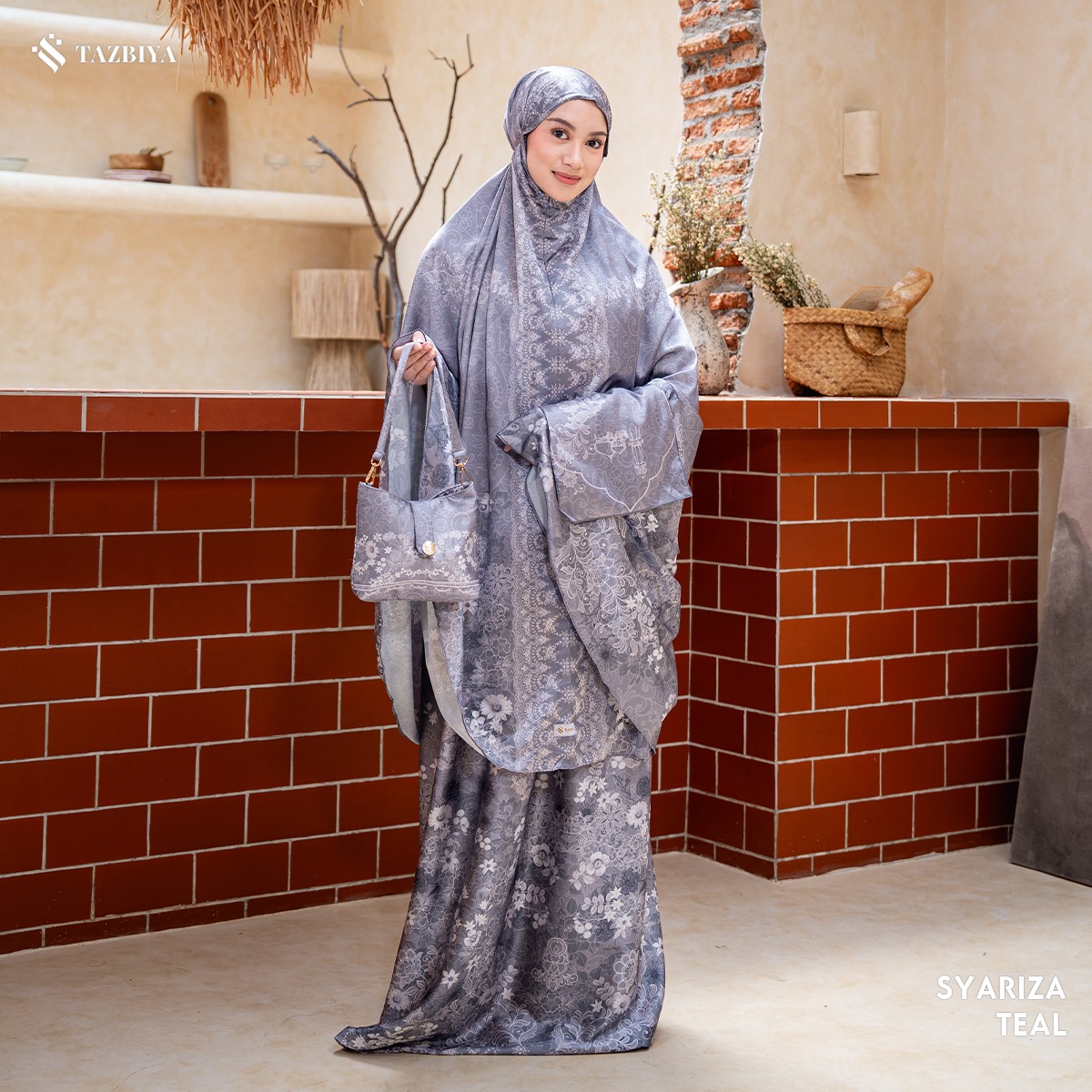 TAZBIYA - Mukena Silk SYARIZA Series (Mukena Dewasa Motif Floral Bahan Silk 2 in 1 dengan Sajadah Mini Pouch)