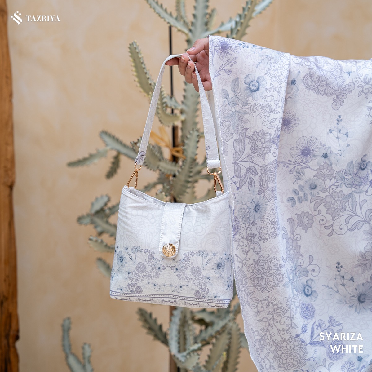 TAZBIYA - Mukena Silk SYARIZA Series (Mukena Dewasa Motif Floral Bahan Silk 2 in 1 dengan Sajadah Mini Pouch)