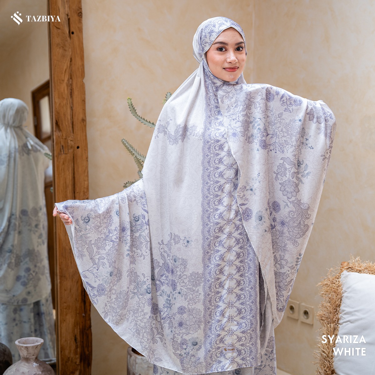 TAZBIYA - Mukena Silk SYARIZA Series (Mukena Dewasa Motif Floral Bahan Silk 2 in 1 dengan Sajadah Mini Pouch)