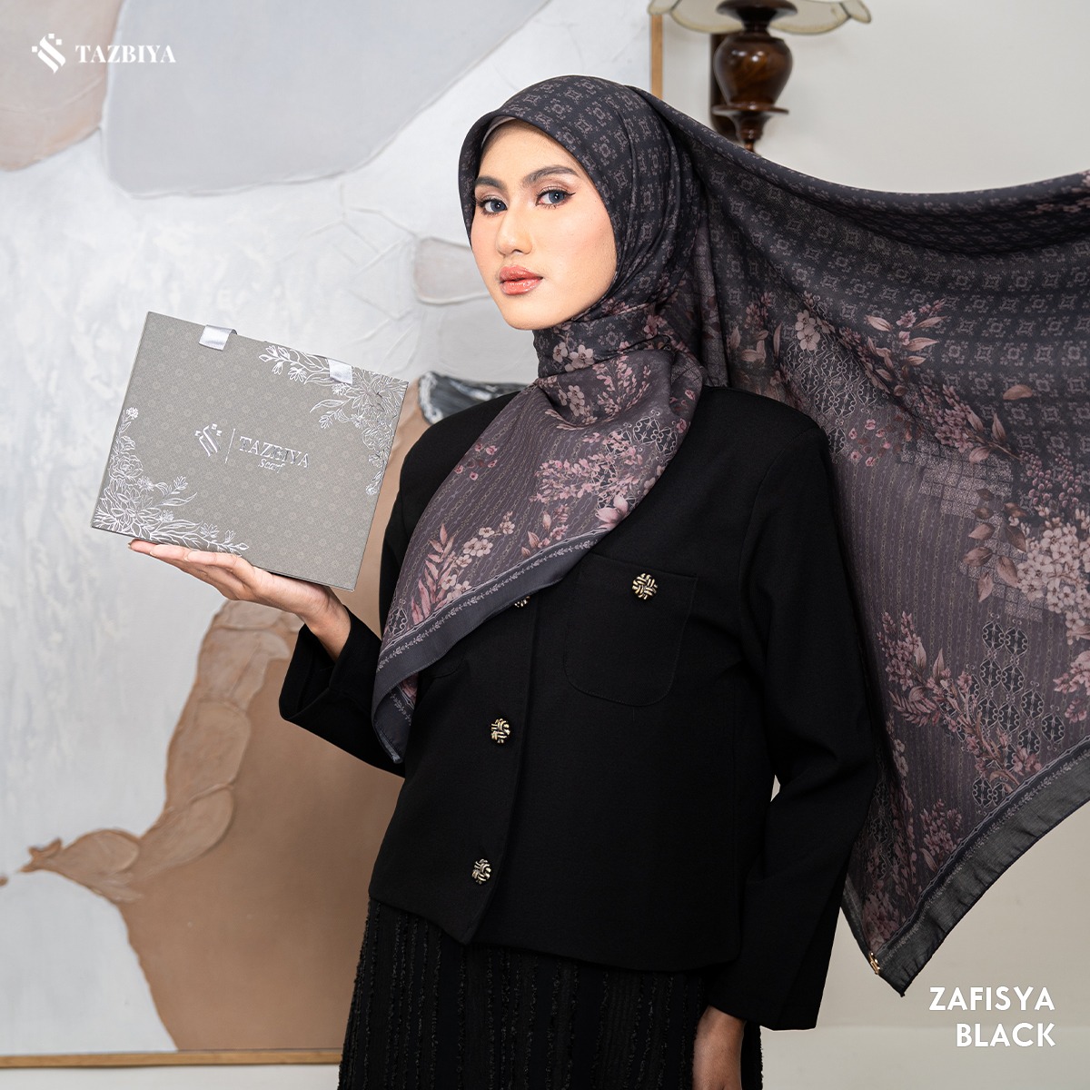 TAZBIYA SCARF - ZAFISYA SERIES I TAZBIYA HIJAB VOAL MOTIF JAHIT TEPI 