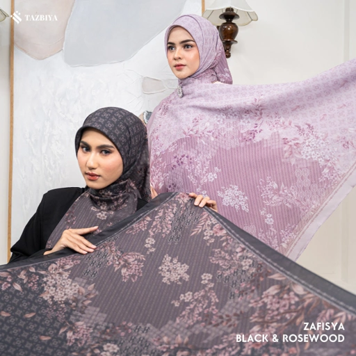 Image of TAZBIYA SCARF - ZAFISYA SERIES I TAZBIYA HIJAB VOAL MOTIF JAHIT TEPI 