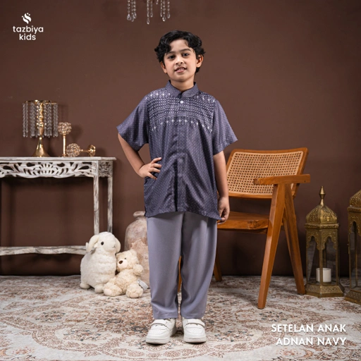 TAZBIYA Setelan Baju Koko Anak Laki-Laki | Koko Lengan Pendek + Celana Panjang | Koko Anak Lengan Panjang | Baju Muslim Anak Usia 1-8 Tahun