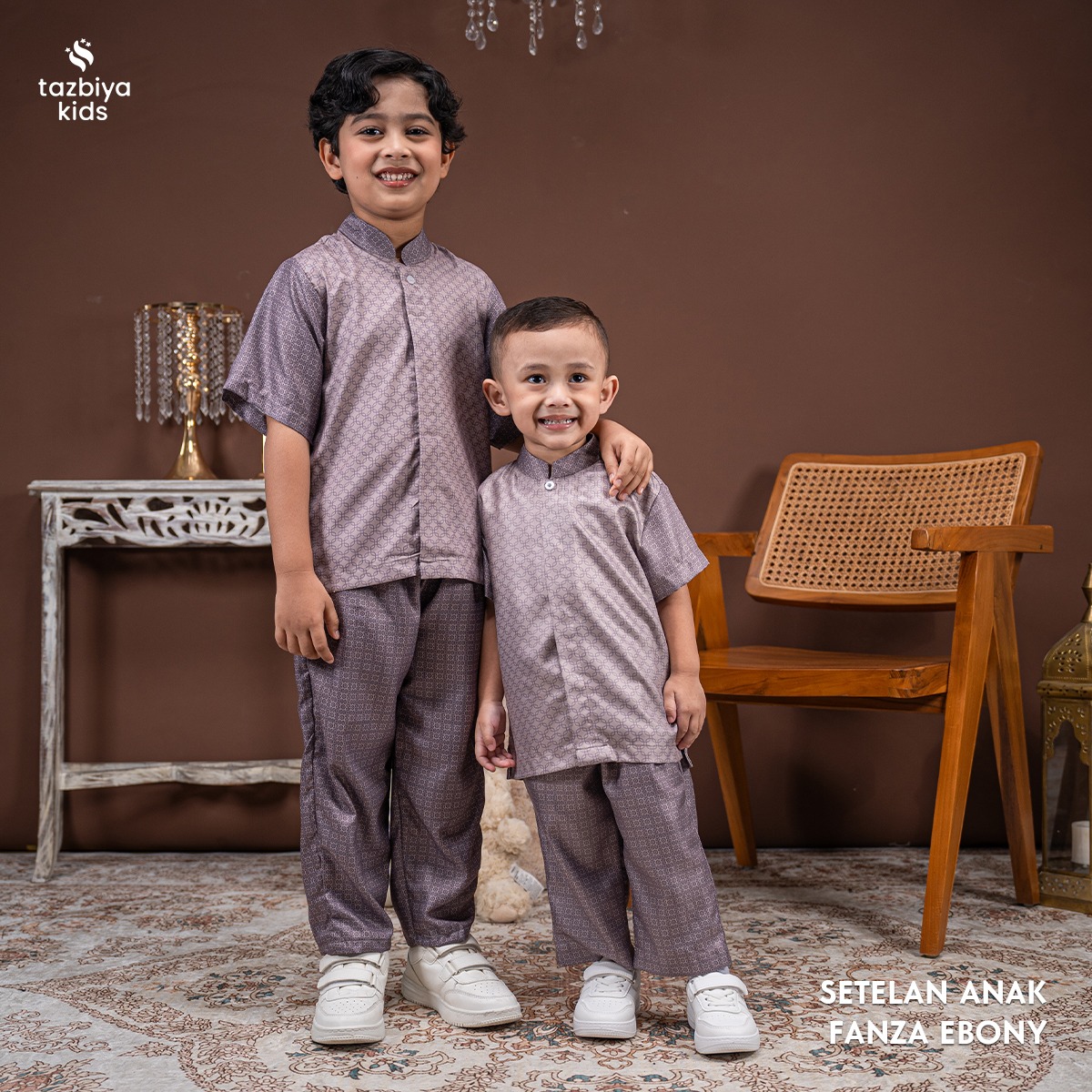 TAZBIYA Setelan Baju Koko Anak Laki-Laki | Koko Lengan Pendek + Celana Panjang | Koko Anak Lengan Panjang | Baju Muslim Anak Usia 1-8 Tahun