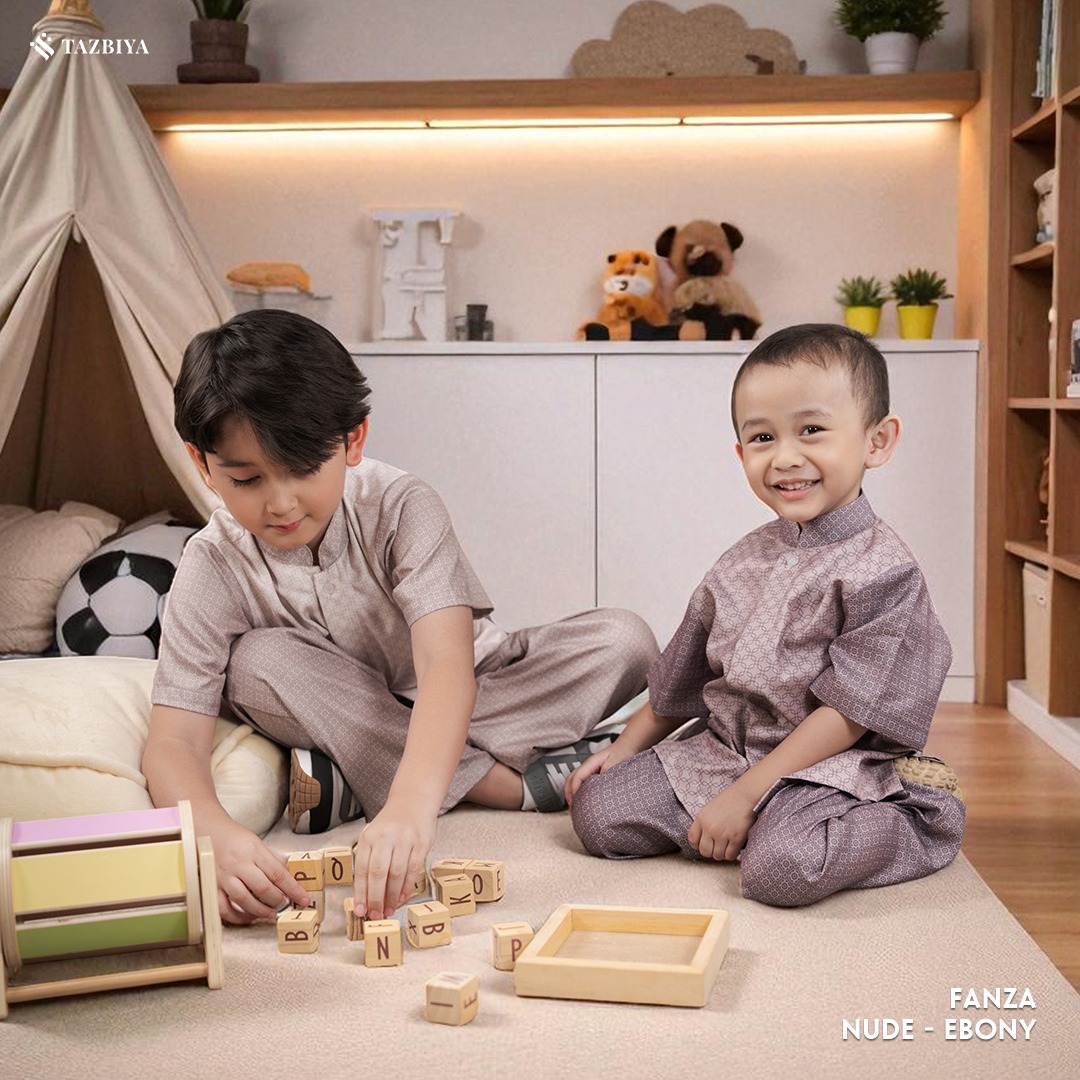TAZBIYA Setelan Baju Koko Anak Laki-Laki | Koko Lengan Pendek + Celana Panjang | Koko Anak Lengan Panjang | Baju Muslim Anak Usia 1-8 Tahun