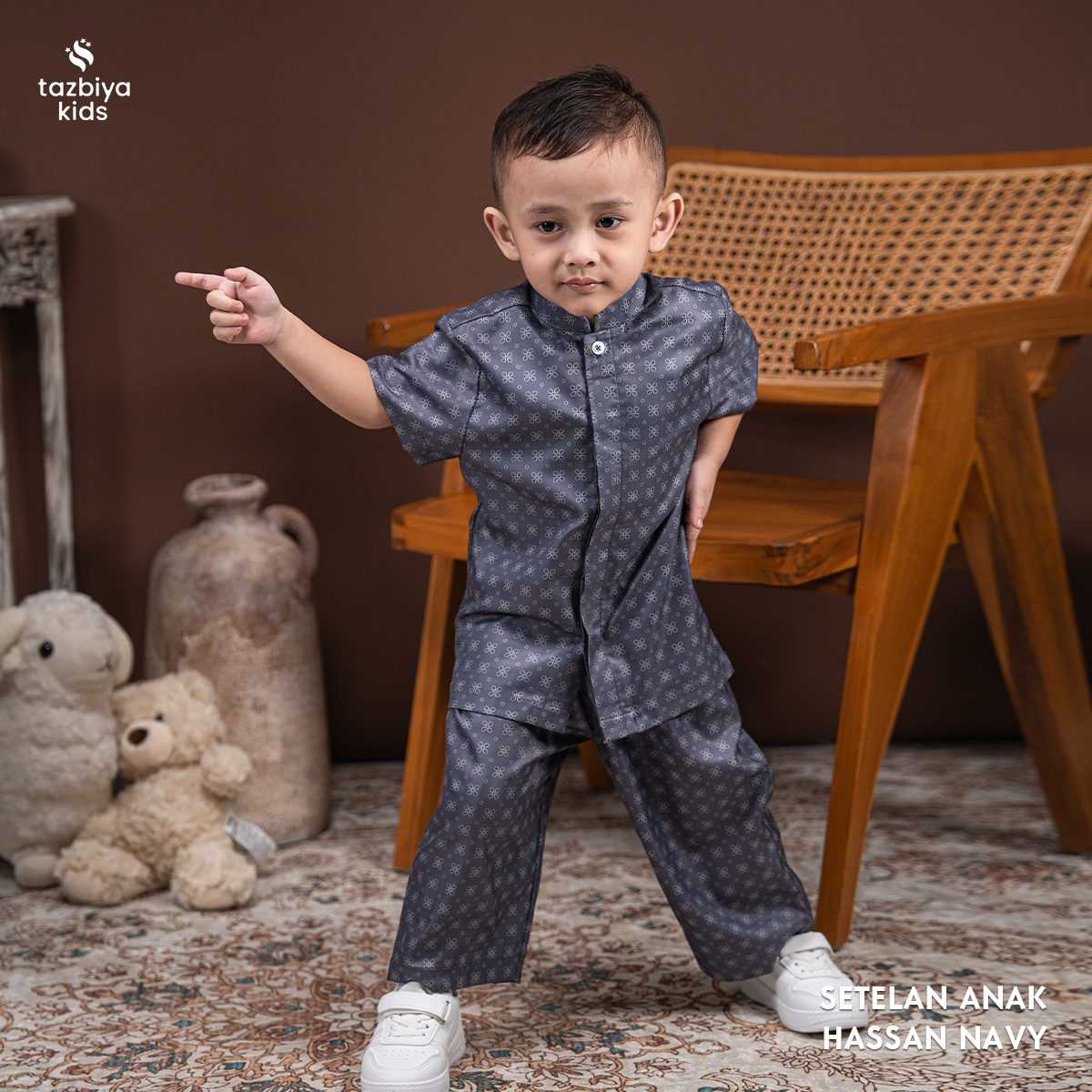 TAZBIYA Setelan Baju Koko Anak Laki-Laki | Koko Lengan Pendek + Celana Panjang | Koko Anak Lengan Panjang | Baju Muslim Anak Usia 1-8 Tahun