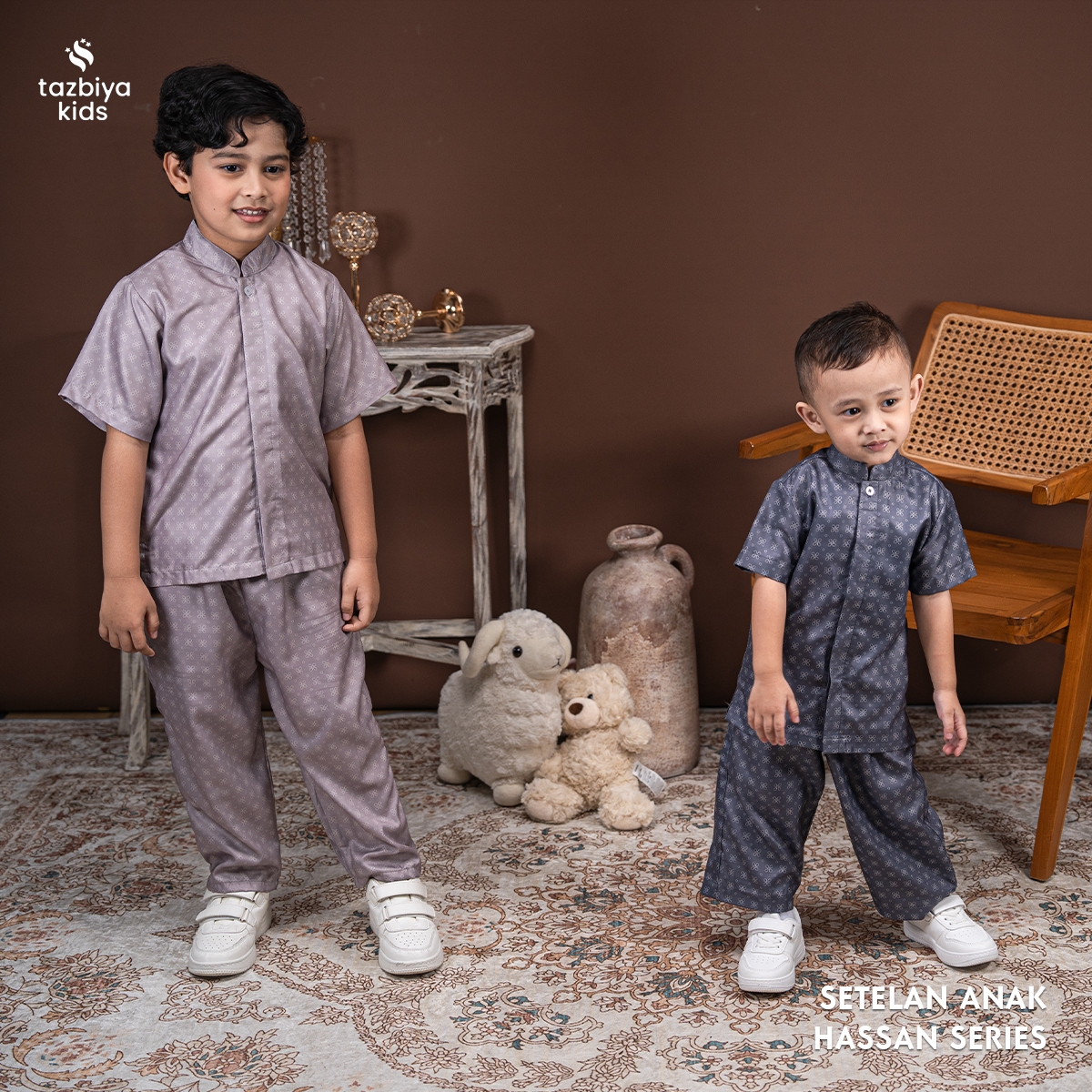 TAZBIYA Setelan Baju Koko Anak Laki-Laki | Koko Lengan Pendek + Celana Panjang | Koko Anak Lengan Panjang | Baju Muslim Anak Usia 1-8 Tahun