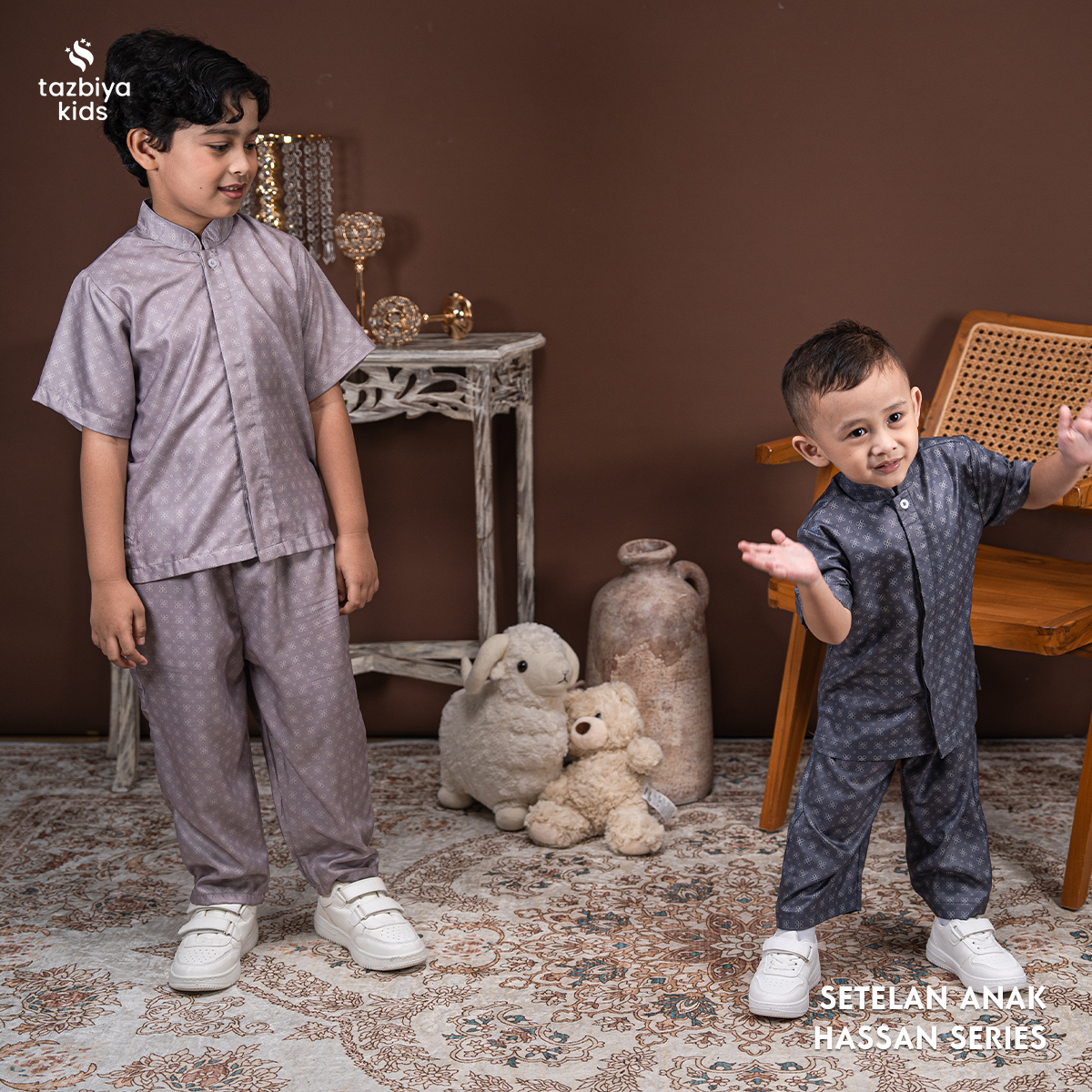 TAZBIYA Setelan Baju Koko Anak Laki-Laki | Koko Lengan Pendek + Celana Panjang | Koko Anak Lengan Panjang | Baju Muslim Anak Usia 1-8 Tahun