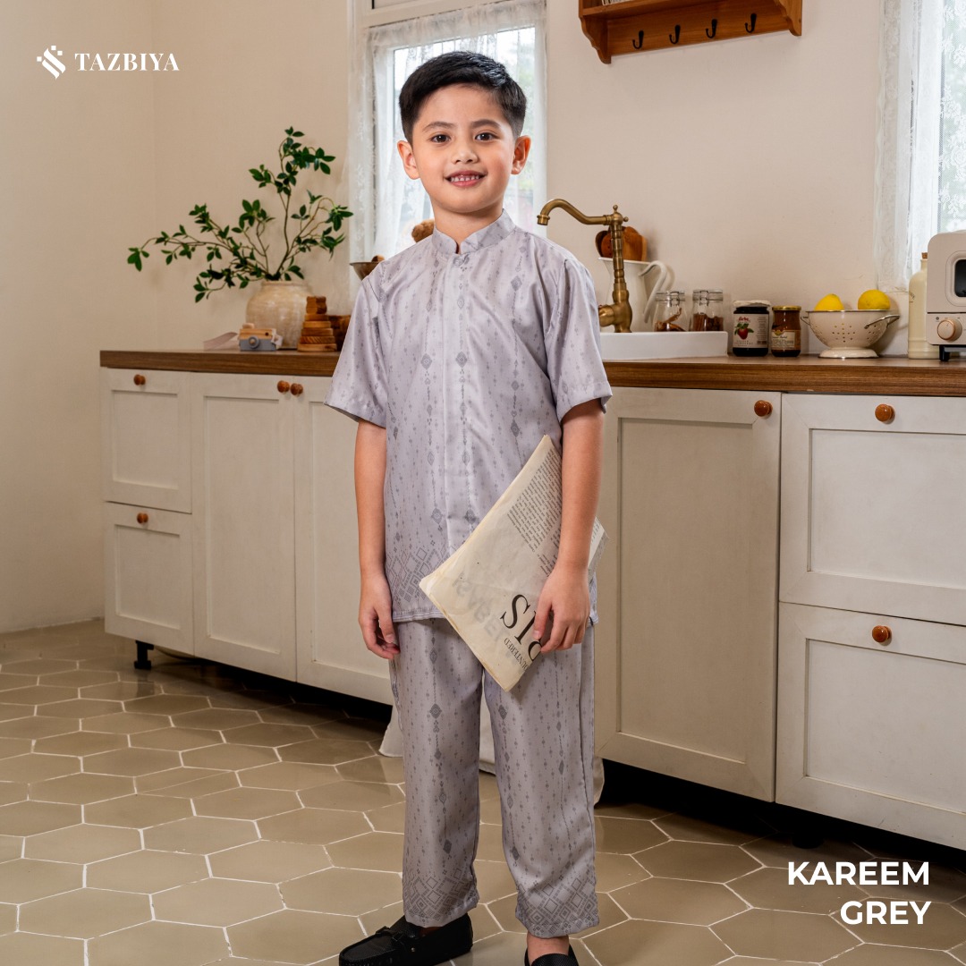 TAZBIYA Koko Set Setelan KAREEM Series | Koko Lengan Pendek Panjang + Celana | Baju Muslim Anak Usia 1-8 Tahun