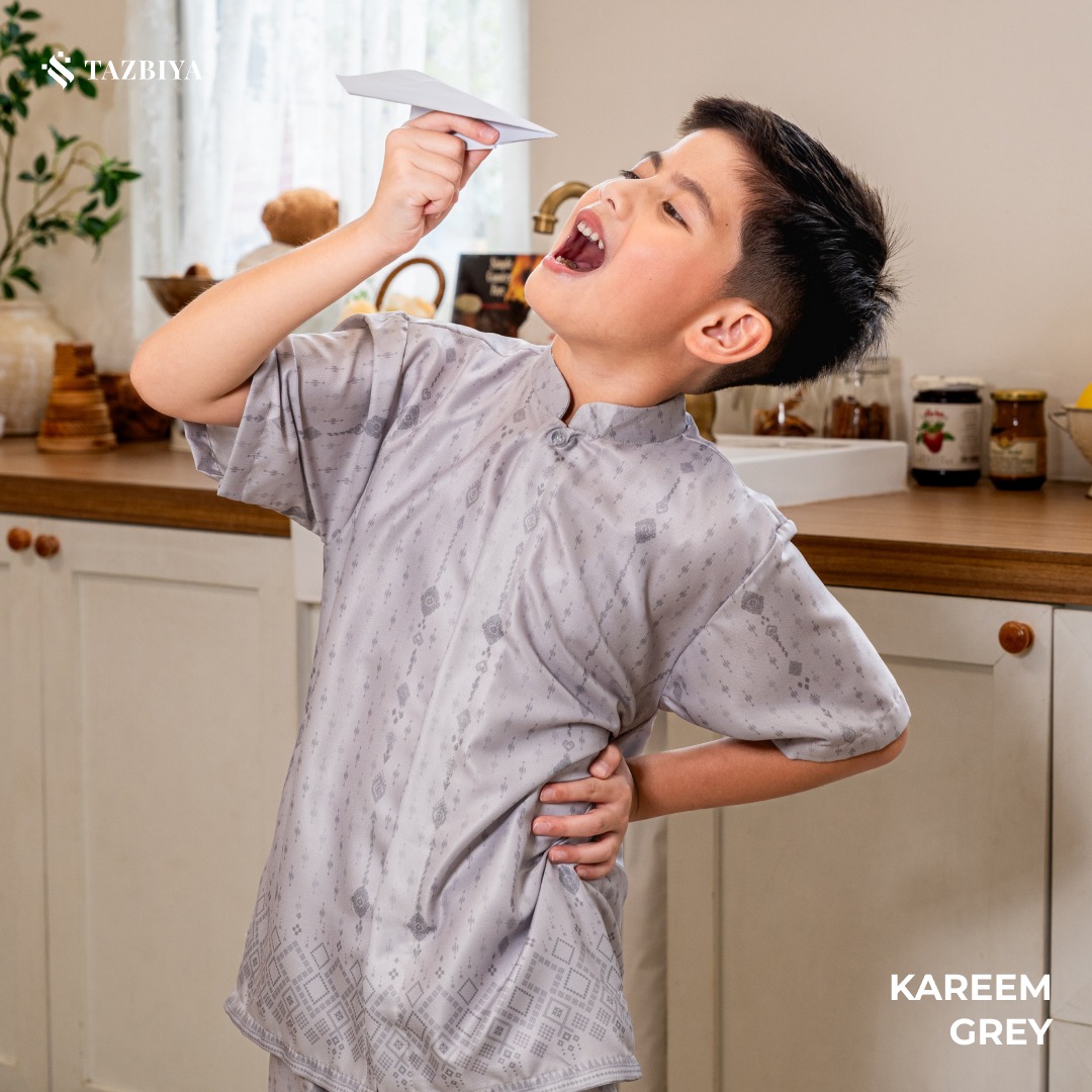TAZBIYA Koko Set Setelan KAREEM Series | Koko Lengan Pendek Panjang + Celana | Baju Muslim Anak Usia 1-8 Tahun