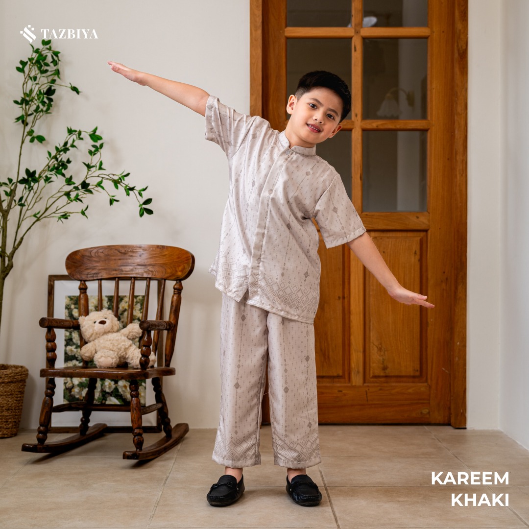 TAZBIYA Koko Set Setelan KAREEM Series | Koko Lengan Pendek Panjang + Celana | Baju Muslim Anak Usia 1-8 Tahun