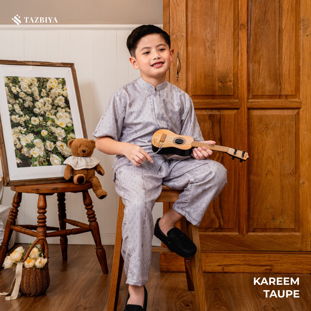 TAZBIYA Koko Set Setelan KAREEM Series | Koko Lengan Pendek Panjang + Celana | Baju Muslim Anak Usia 1-8 Tahun