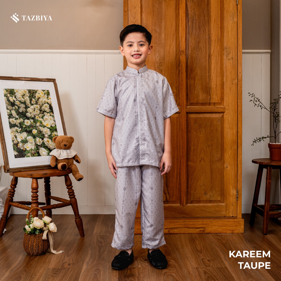 TAZBIYA Koko Set Setelan KAREEM Series | Koko Lengan Pendek Panjang + Celana | Baju Muslim Anak Usia 1-8 Tahun