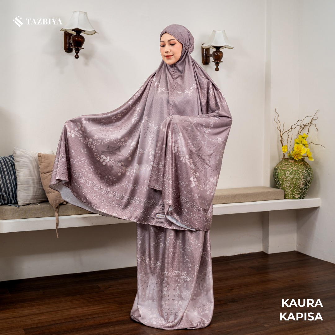 TAZBIYA - Mukena Silk KAURA Series (Mukena Dewasa Motif Nusantara Heritage Bahan Silk 2 in 1 dengan Sajadah Mini)