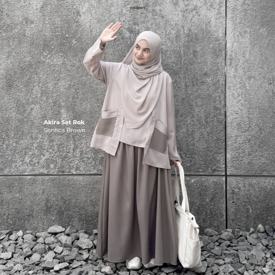 Mininos Akira Set Rok Oneset Atasan Bawahan Salur Kimono Gamis Remaja Muslimah