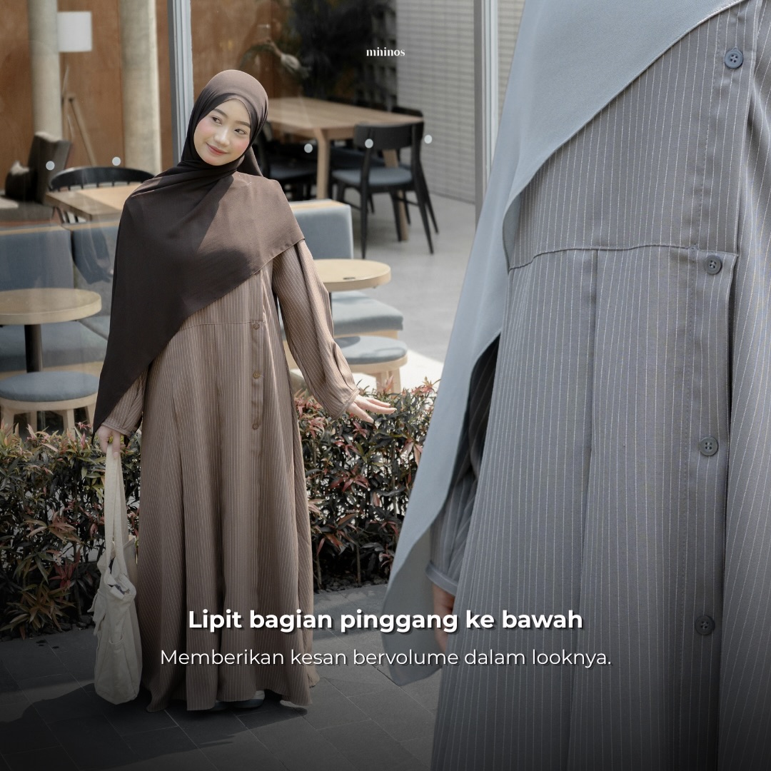 Mininos Miyora Slim Dress Salur Gamis Muslimah Remaja