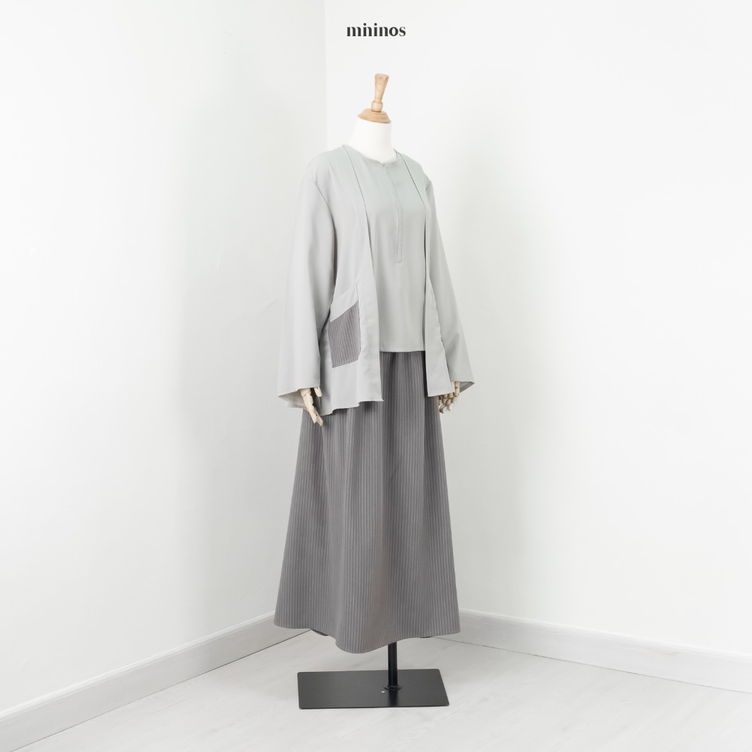 Mininos Akira Set Rok Oneset Atasan Bawahan Salur Kimono Gamis Remaja Muslimah