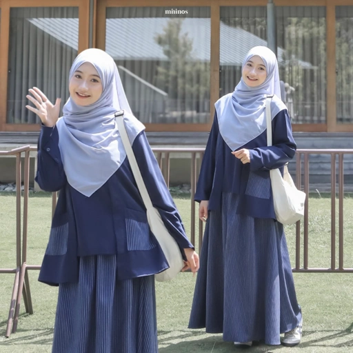 Mininos Akira Set Rok Oneset Atasan Bawahan Salur Kimono Gamis Remaja Muslimah