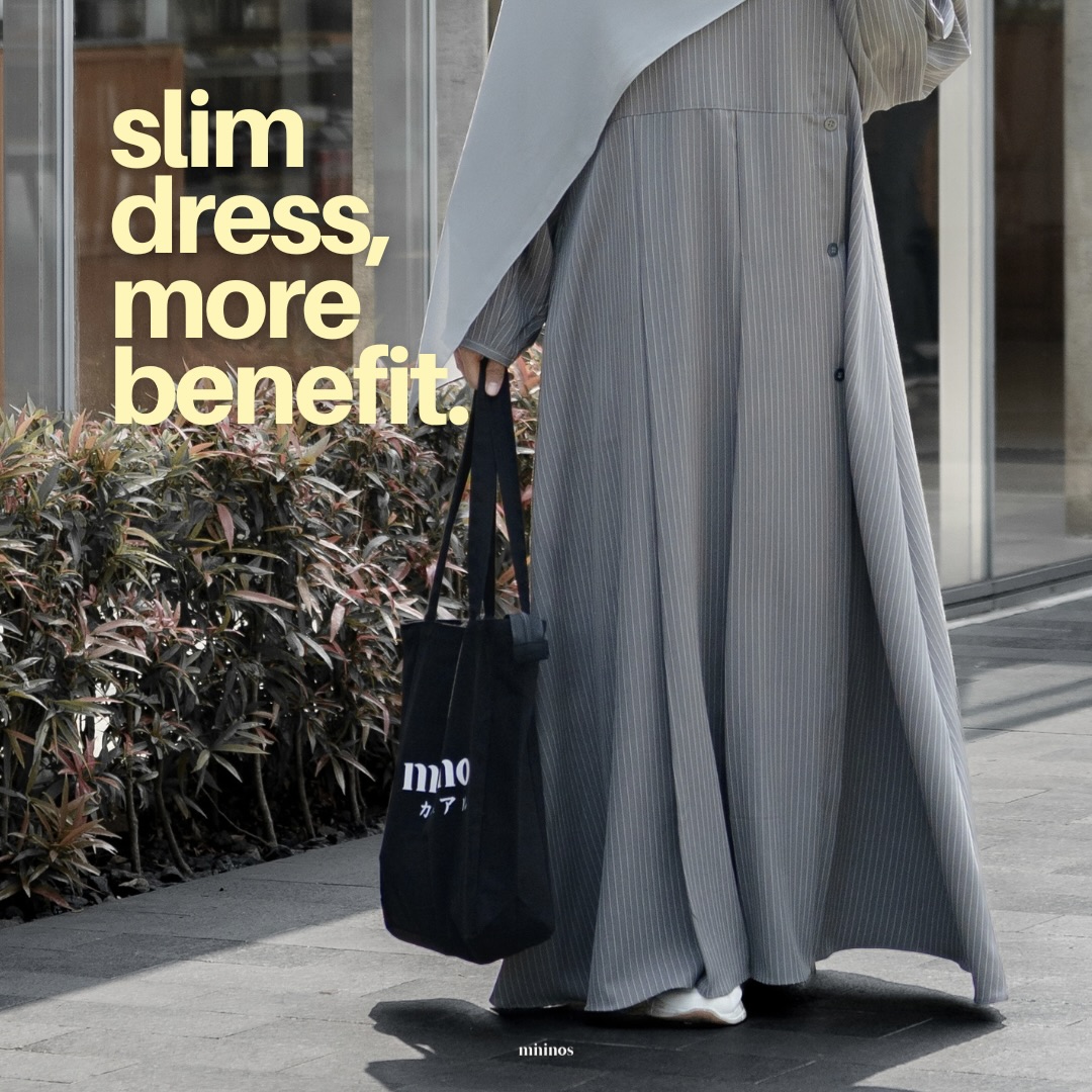 Mininos Miyora Slim Dress Salur Gamis Muslimah Remaja