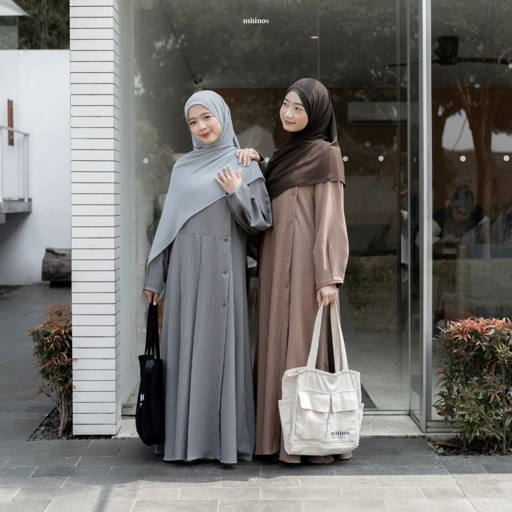 Mininos Miyora Slim Dress Salur Gamis Muslimah Remaja