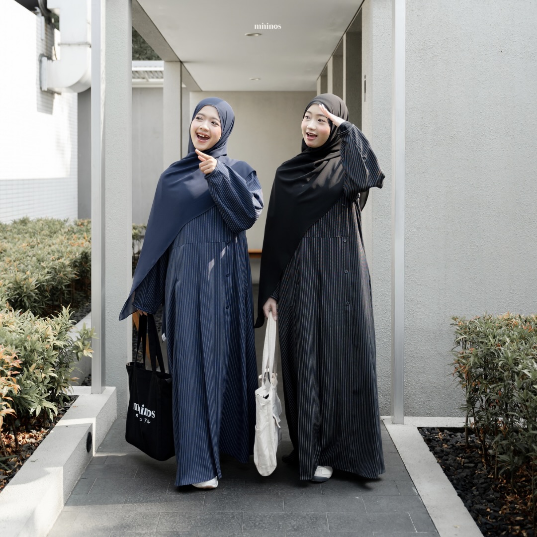 Mininos Miyora Slim Dress Salur Gamis Muslimah Remaja