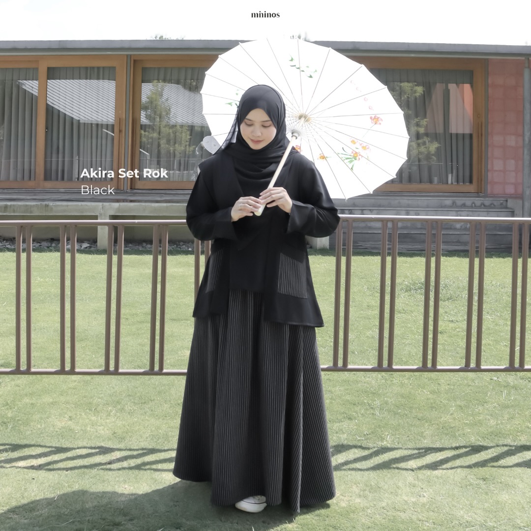 Mininos Akira Set Rok Oneset Atasan Bawahan Salur Kimono Gamis Remaja Muslimah