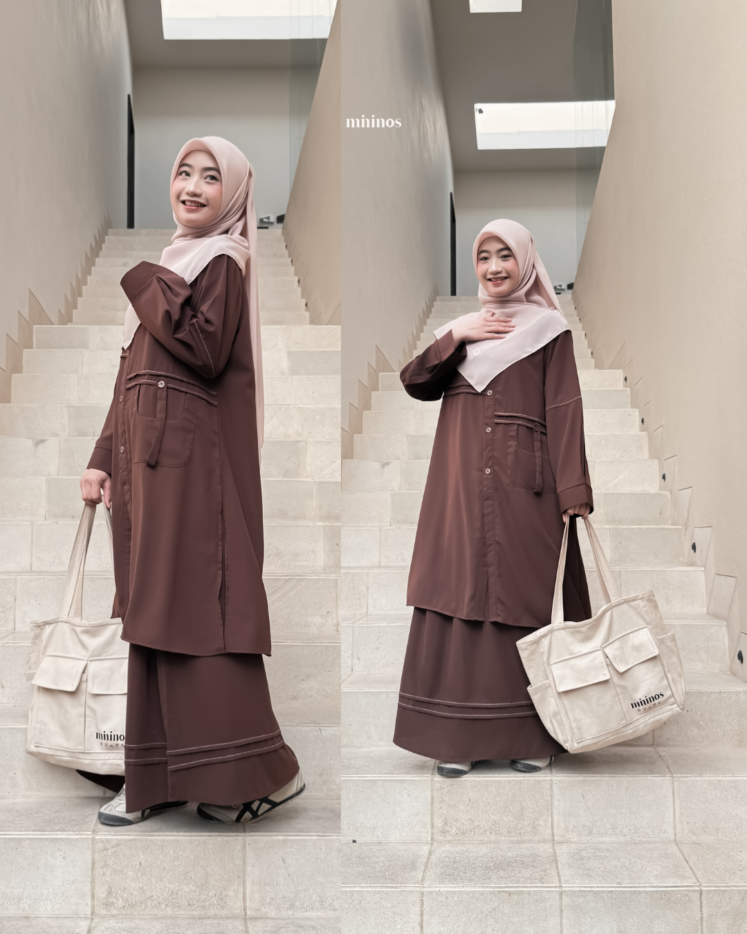 Mininos Kaori Set Tunik Pocket Oneset Setelan Muslimah
