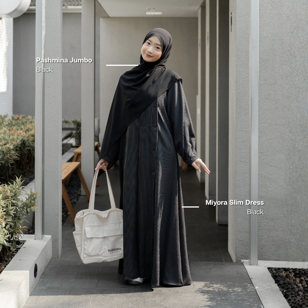 Mininos Miyora Slim Dress Salur Gamis Muslimah Remaja