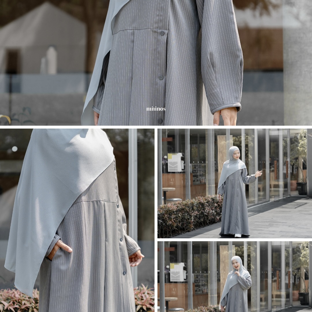 Mininos Miyora Slim Dress Salur Gamis Muslimah Remaja