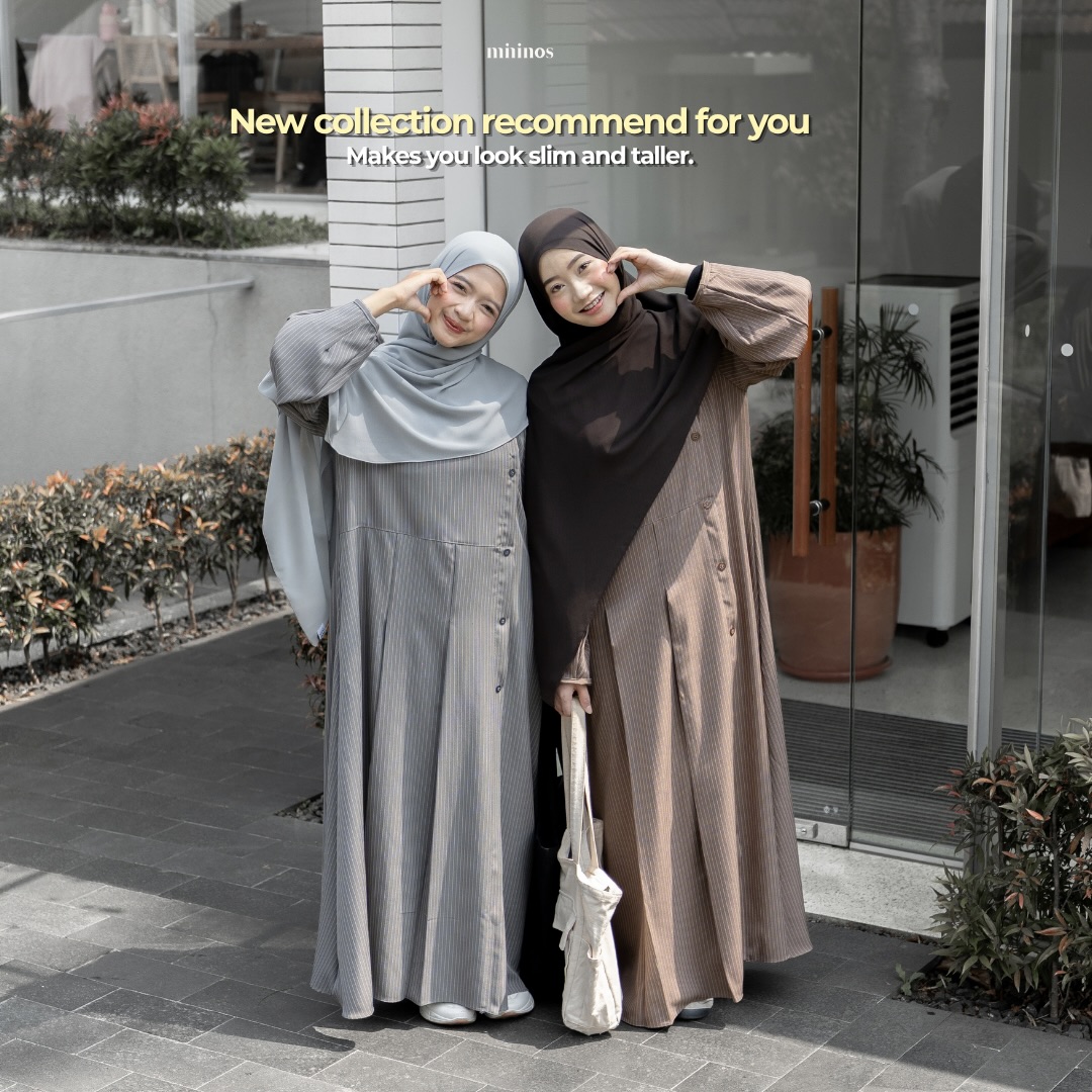 Mininos Miyora Slim Dress Salur Gamis Muslimah Remaja