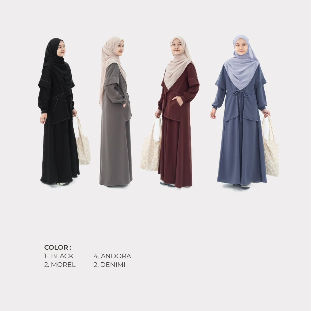 Mininos Kiyomi Dress Gamis Pocket Daily Serut Wanita Muslimah