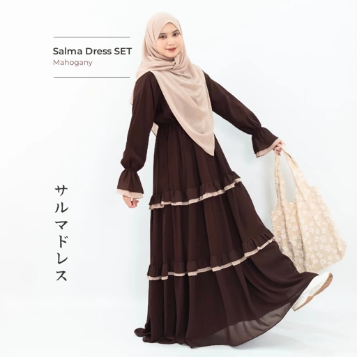 Image of Mininos Salma Dress FREE HIJAB Set Two-Tone | Gamis Daily Kondangan Ceruty Setelan Hijab