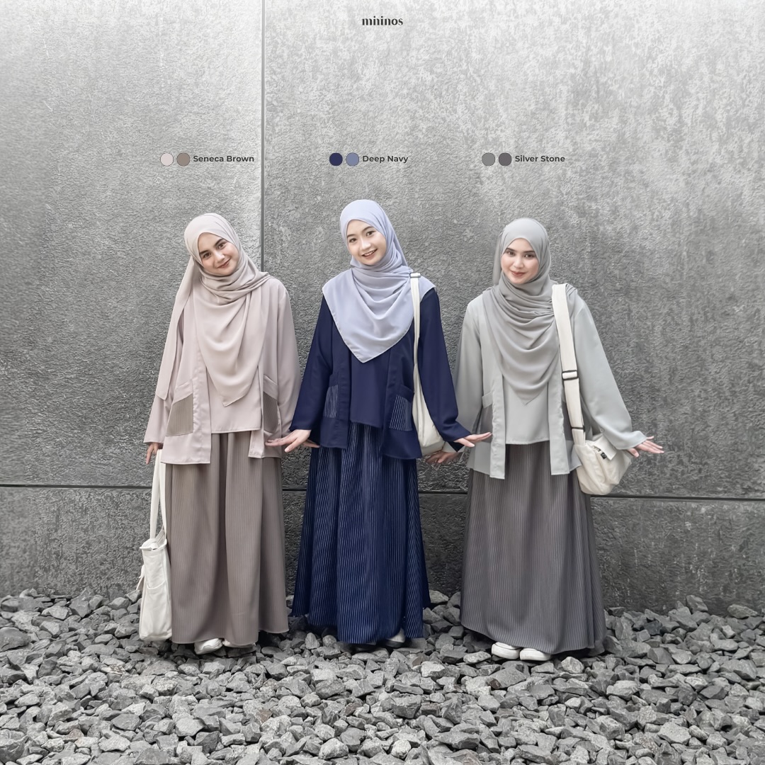 Mininos Akira Set Rok Oneset Atasan Bawahan Salur Kimono Gamis Remaja Muslimah