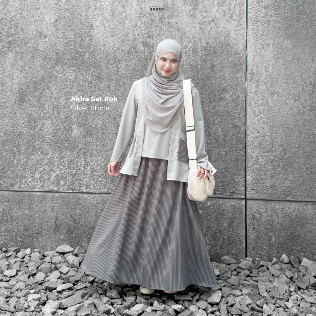 Mininos Akira Set Rok Oneset Atasan Bawahan Salur Kimono Gamis Remaja Muslimah