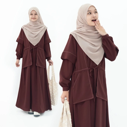Mininos Kiyomi Dress Gamis Pocket Daily Serut Wanita Muslimah