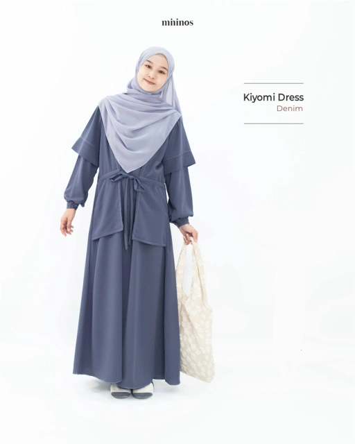 Image of Mininos Kiyomi Dress Gamis Pocket Daily Serut Wanita Muslimah