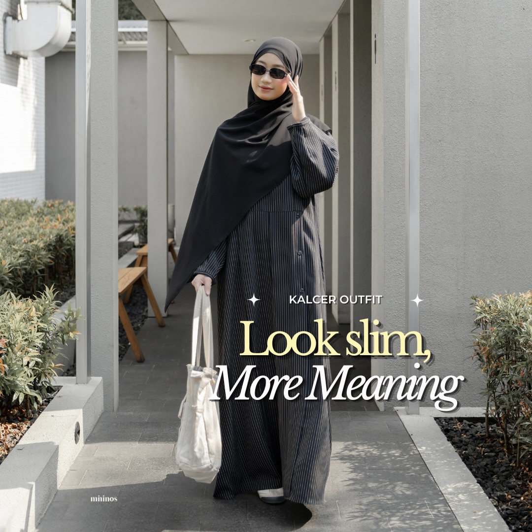 Mininos Miyora Slim Dress Salur Gamis Muslimah Remaja