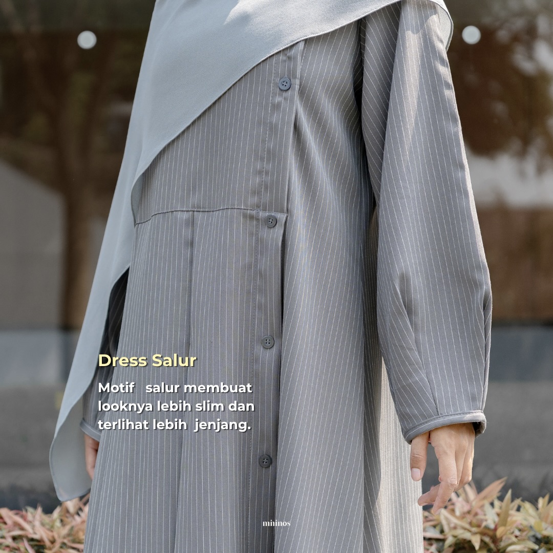 Mininos Miyora Slim Dress Salur Gamis Muslimah Remaja