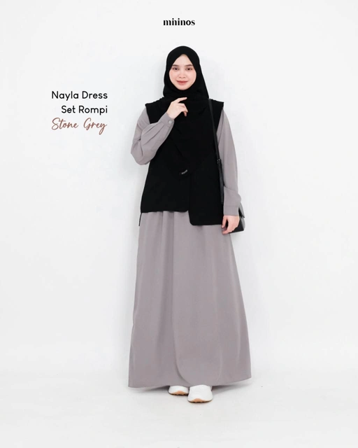 Image of Mininos Nayla Dress Set Rompi | Setelan Gamis Luaran Daily Remaja Muslimah