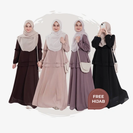 Image of Mininos Alina Dress Elegant FREE Hijab | Gamis Ceruty Daily Kondangan Formal