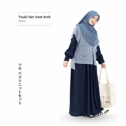 Image of Mininos Tsuki Set Vest Knit Set 2in1 Dress Japan Modest Muslimah