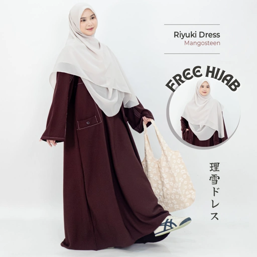 Image of Mininos Riyuki Dress FREE HIJAB Gamis Basic Daily Remaja Wanita Terbaru