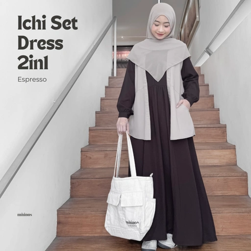 Mininos Ichi Set Dress 2in1 Gamis Outer Setelan Muslimah