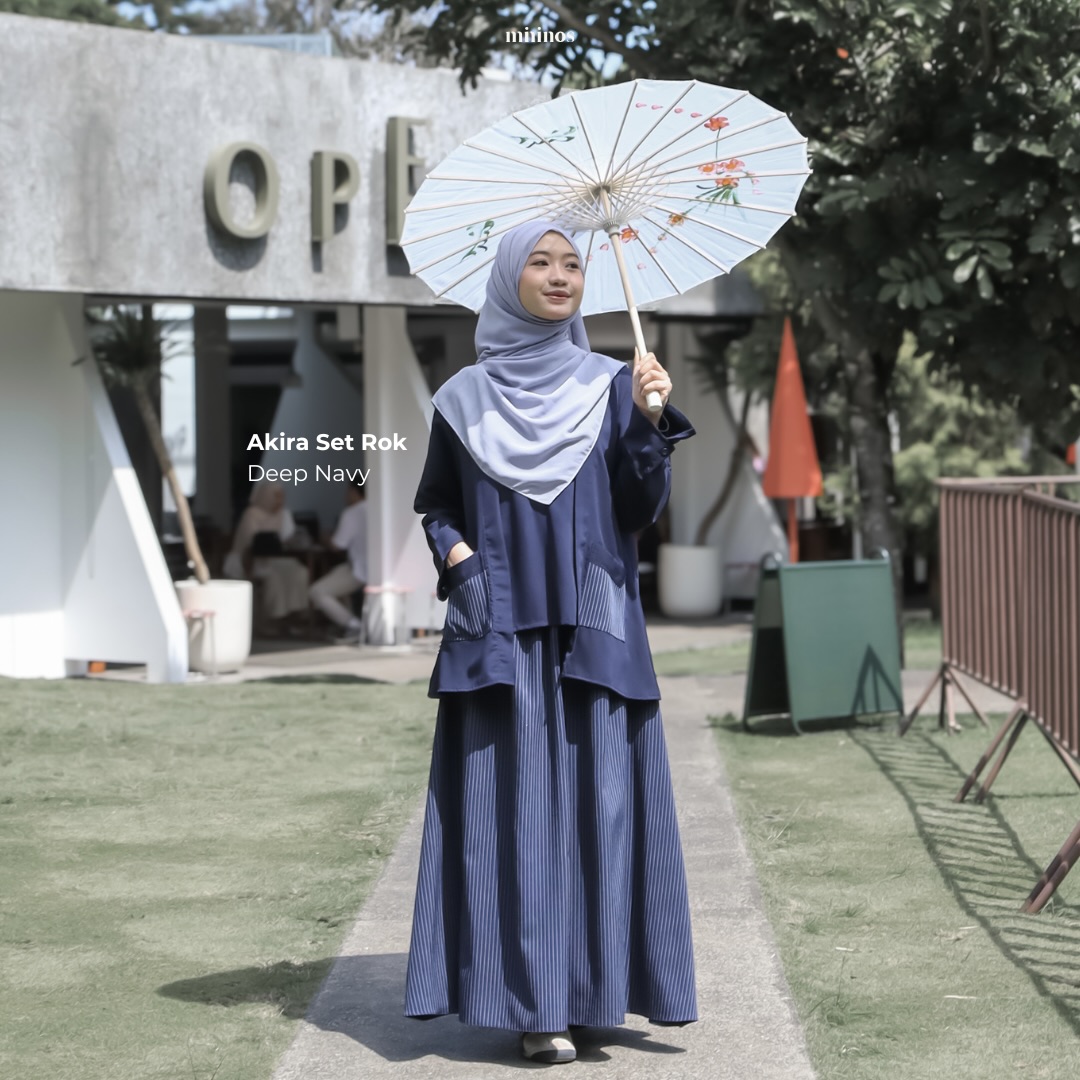 Mininos Akira Set Rok Oneset Atasan Bawahan Salur Kimono Gamis Remaja Muslimah